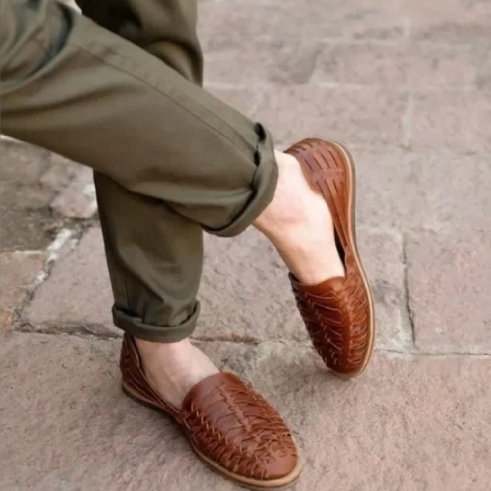 Nisolo anthropologie Huarache Men's Woven Leather Sandals Slip-on Tobacco